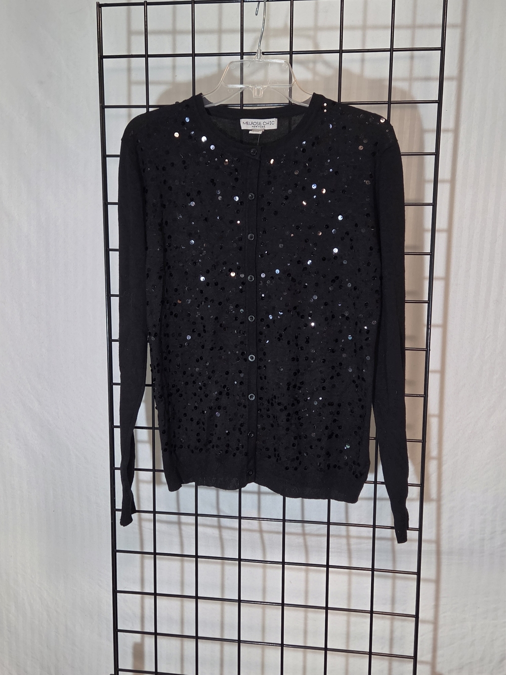 Velvet-Embellished Black Sequin Cardigan by Michael Kors